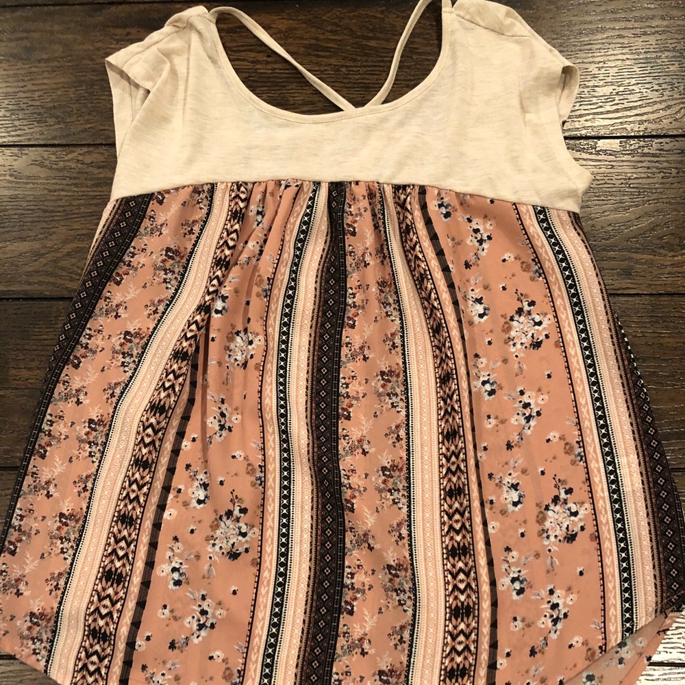 Cream and pink multi-colored pattern shirt